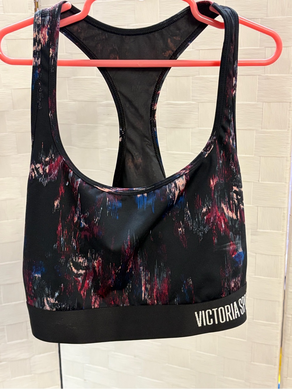 Black Abstract Print Racerback Sports Bra